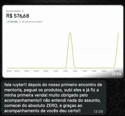 Print de aluno com R$576,68 em vendas